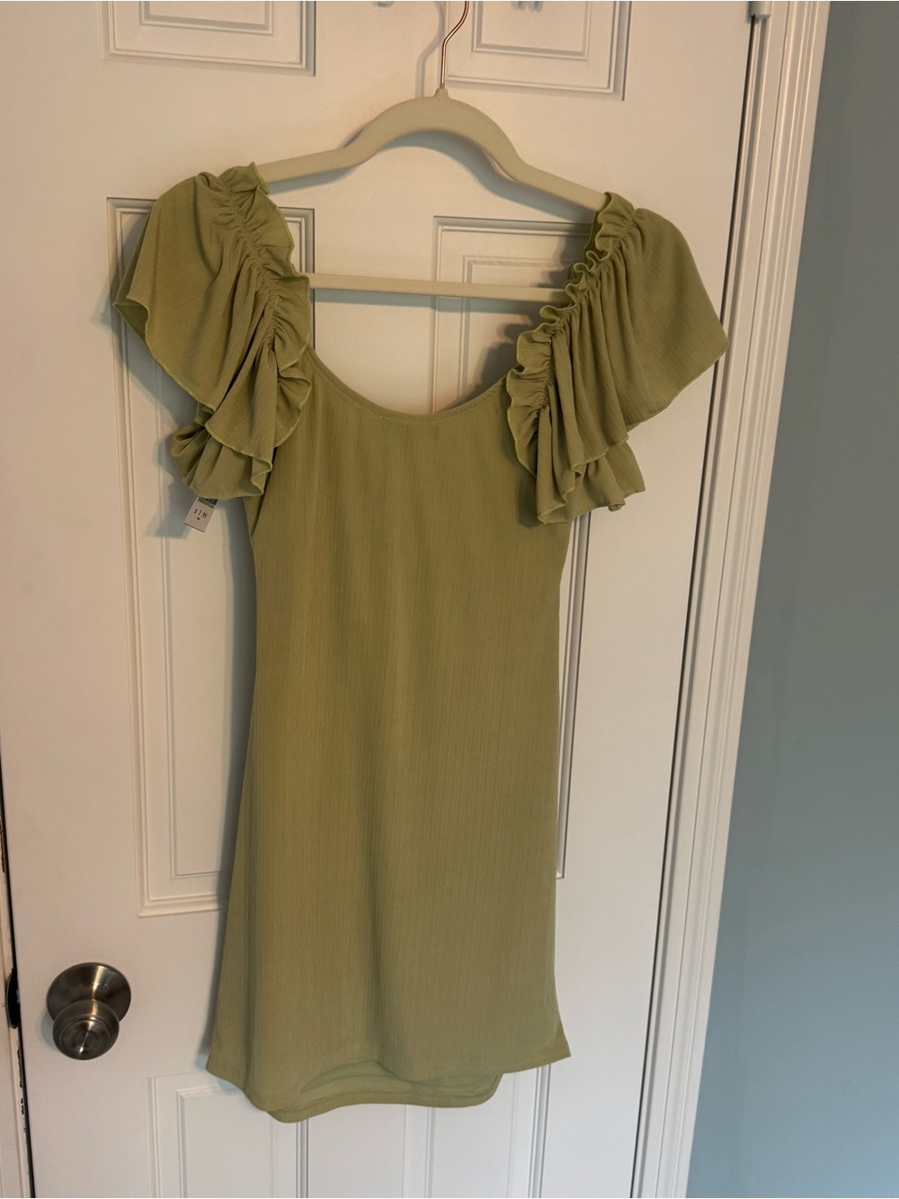 NWT Crushing on Cute Sage Green Flutter Sleeve Mini Dress Lulus twist front - Picture 8 of 10